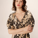 Robe courte imprimée à manches ballons Pavane - Beige - GRACE & MILA