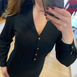 Robe courte boutonnée manches longues - Noire - I.CODE