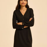 Robe courte boutonnée manches longues - Noire - I.CODE