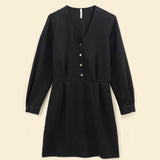 Robe courte boutonnée manches longues - Noire - I.CODE