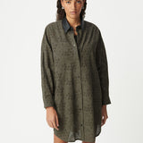 Robe courte chemise brodée - Kaki - IKKS FEMME