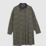 Robe courte chemise brodée - Kaki - IKKS FEMME