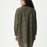 Robe courte chemise brodée - Kaki - IKKS FEMME
