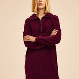 Robe courte col zippée en velours - Bordeaux - I.CODE