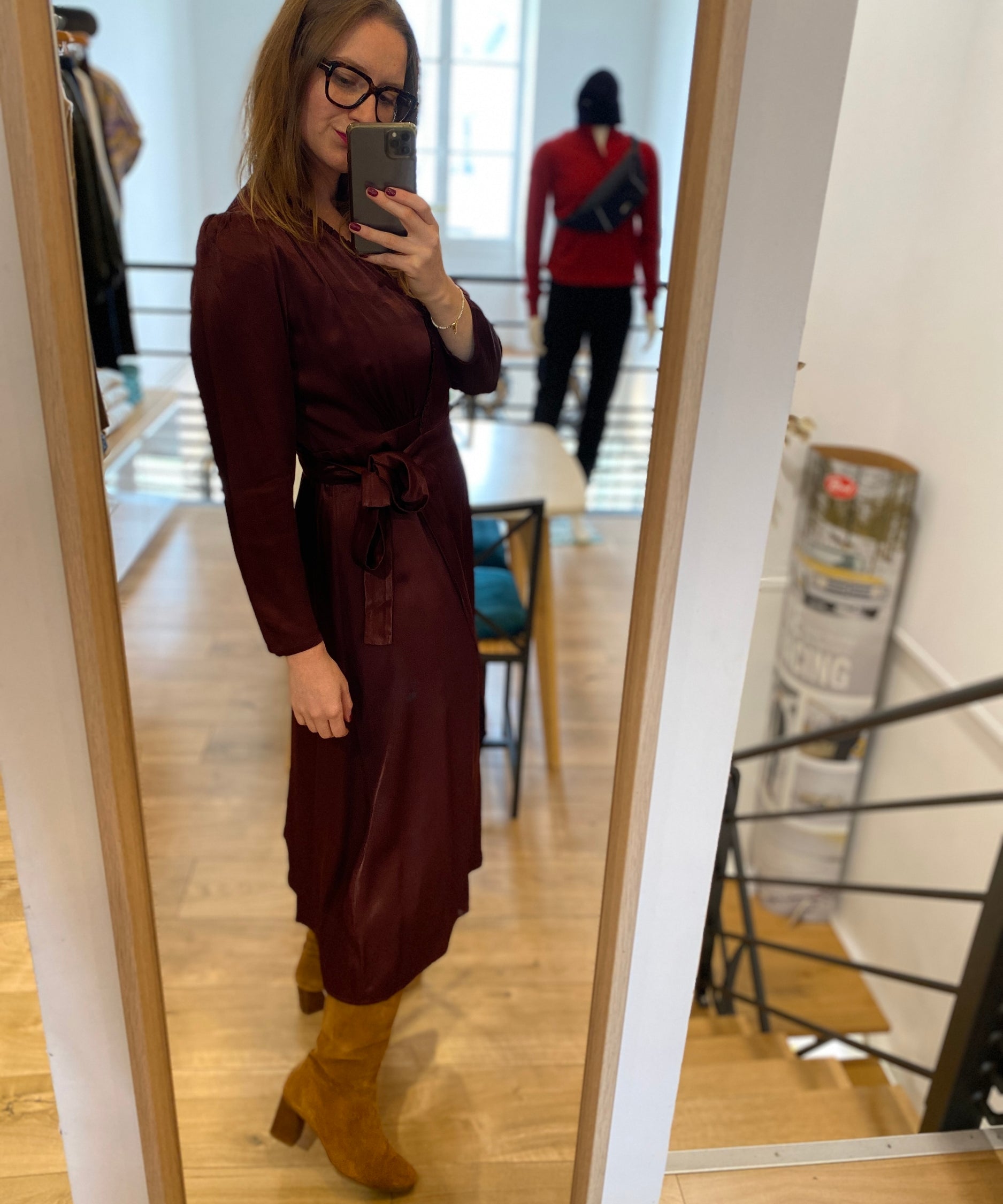 Robe courte portefeuille satinée Cipri - Prune - SUNCOO