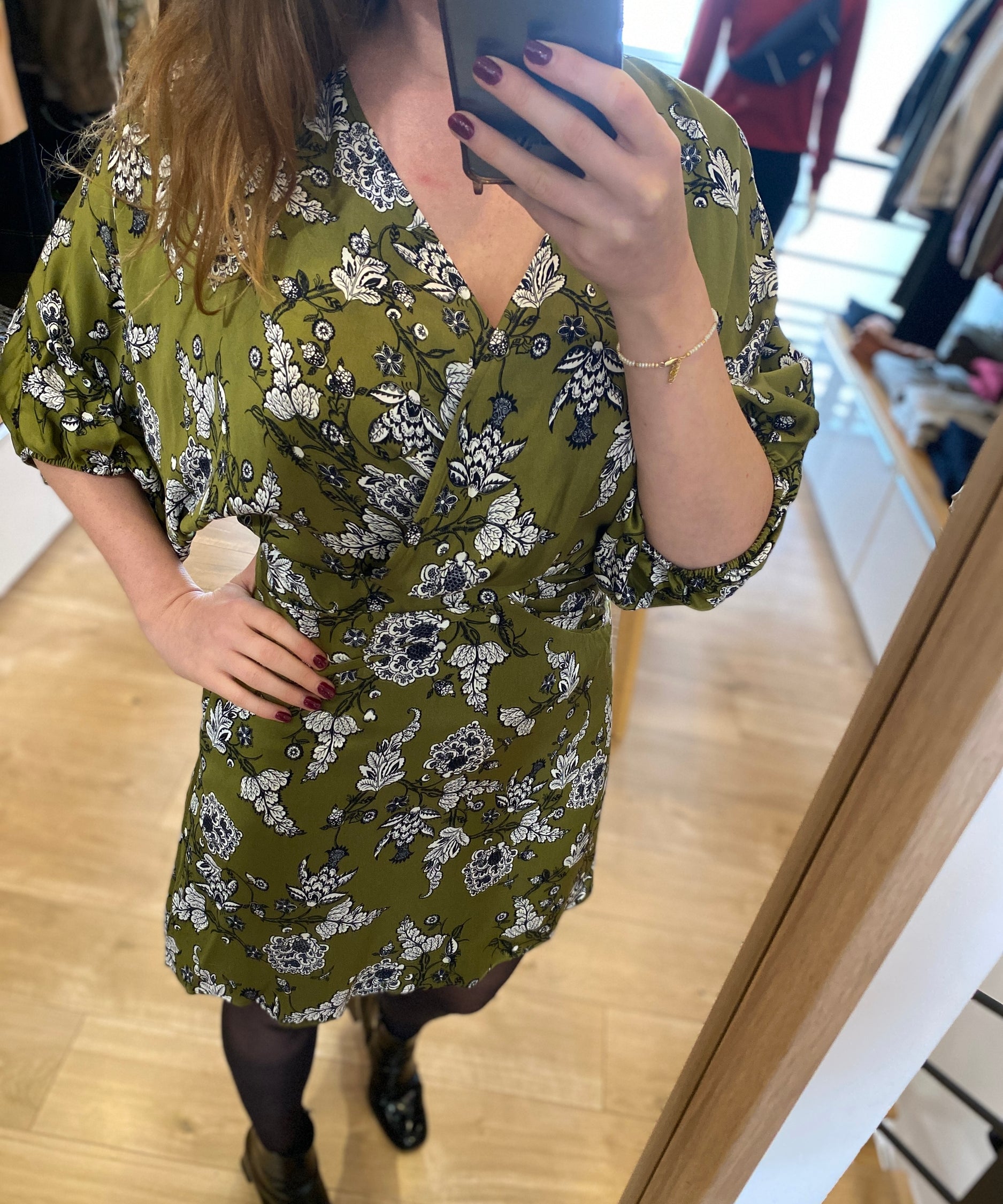 Robe fluide imprimé floral - Vert moyen - IKKS WOMEN
