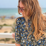 Robe courte en crêpe imprimé fleurs - Kaki clair - IKKS