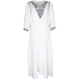 Pepita Embroidered Collar Long Dress - White - C'EST BEAU LA VIE