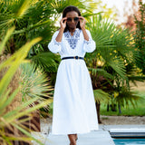 Pepita Embroidered Collar Long Dress - White - C'EST BEAU LA VIE