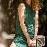 Robe longue droite avec fente - Canopée verte - LOLA ESPELETA