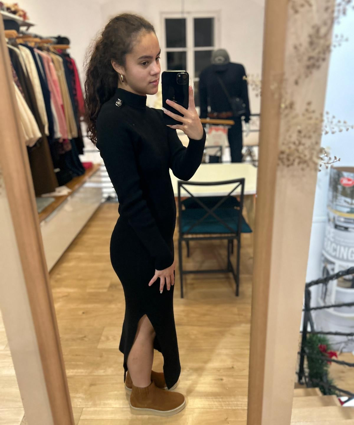 Robe longue en maille - Noire - IKKS WOMEN