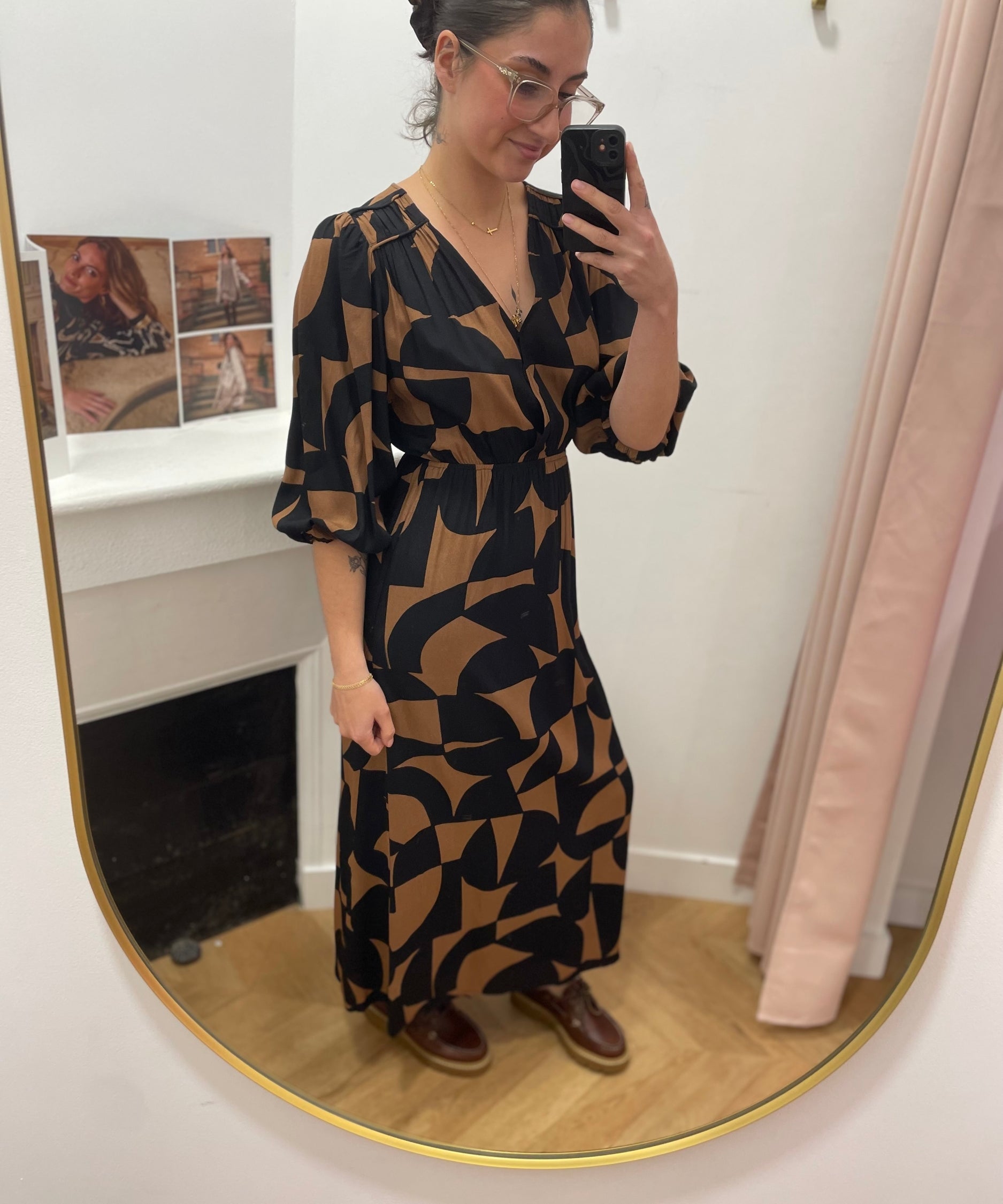 Robe longue graphique Shelly - Chocolat - GRACE & MILA