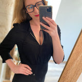 Robe longue manches smockées - Noire - IKKS WOMEN