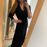 Robe longue manches smockées - Noire - IKKS WOMEN