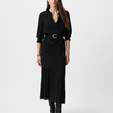 Robe longue manches smockées - Noire - IKKS WOMEN