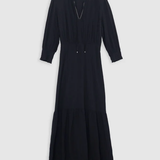 Robe longue manches smockées - Noire - IKKS WOMEN