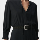 Robe longue manches smockées - Noire - IKKS WOMEN
