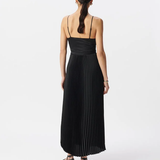 Robe longue plissée à fines bretelles - Noire - IKKS WOMEN