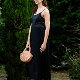 Robe longue plissée à fines bretelles - Noire - IKKS WOMEN