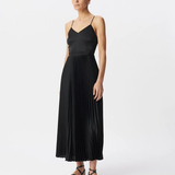Robe longue plissée à fines bretelles - Noire - IKKS WOMEN