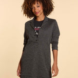 Robe chemise maille faux-uni - Noir - I.Code