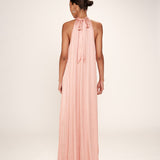 Robe longue en satin avec une encolure montante Rose - Rose - GRACE & MILA