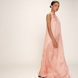Robe longue en satin avec une encolure montante Rose - Rose - GRACE & MILA