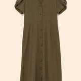 Buttoned linen-blend midi dress - Khaki - I.Code