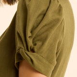 Buttoned linen-blend midi dress - Khaki - I.Code