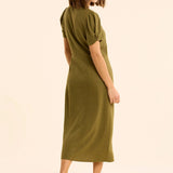 Buttoned linen-blend midi dress - Khaki - I.Code