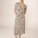 Robe midi imprimée avec fente Poldie - Noire - GRACE & MILA