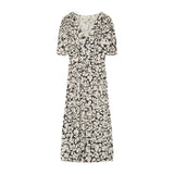 Robe midi imprimée avec fente Poldie - Noire - GRACE & MILA