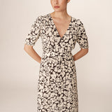 Robe midi imprimée avec fente Poldie - Noire - GRACE & MILA