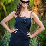 Robe petite bretelle et dentelle Carmen - Noire - SUNCOO