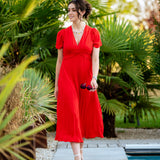 Robe plissée drapée à la taille - Rouge carmin - I.Code
