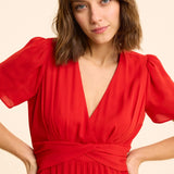 Robe plissée drapée à la taille - Rouge carmin - I.Code