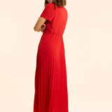 Robe plissée drapée à la taille - Rouge carmin - I.Code