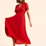 Robe plissée drapée à la taille - Rouge carmin - I.Code
