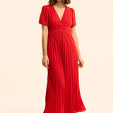 Robe plissée drapée à la taille - Rouge carmin - I.Code