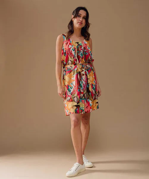 Robe sans manches imprimée Rio - Ecru - C'EST BEAU LA VIE