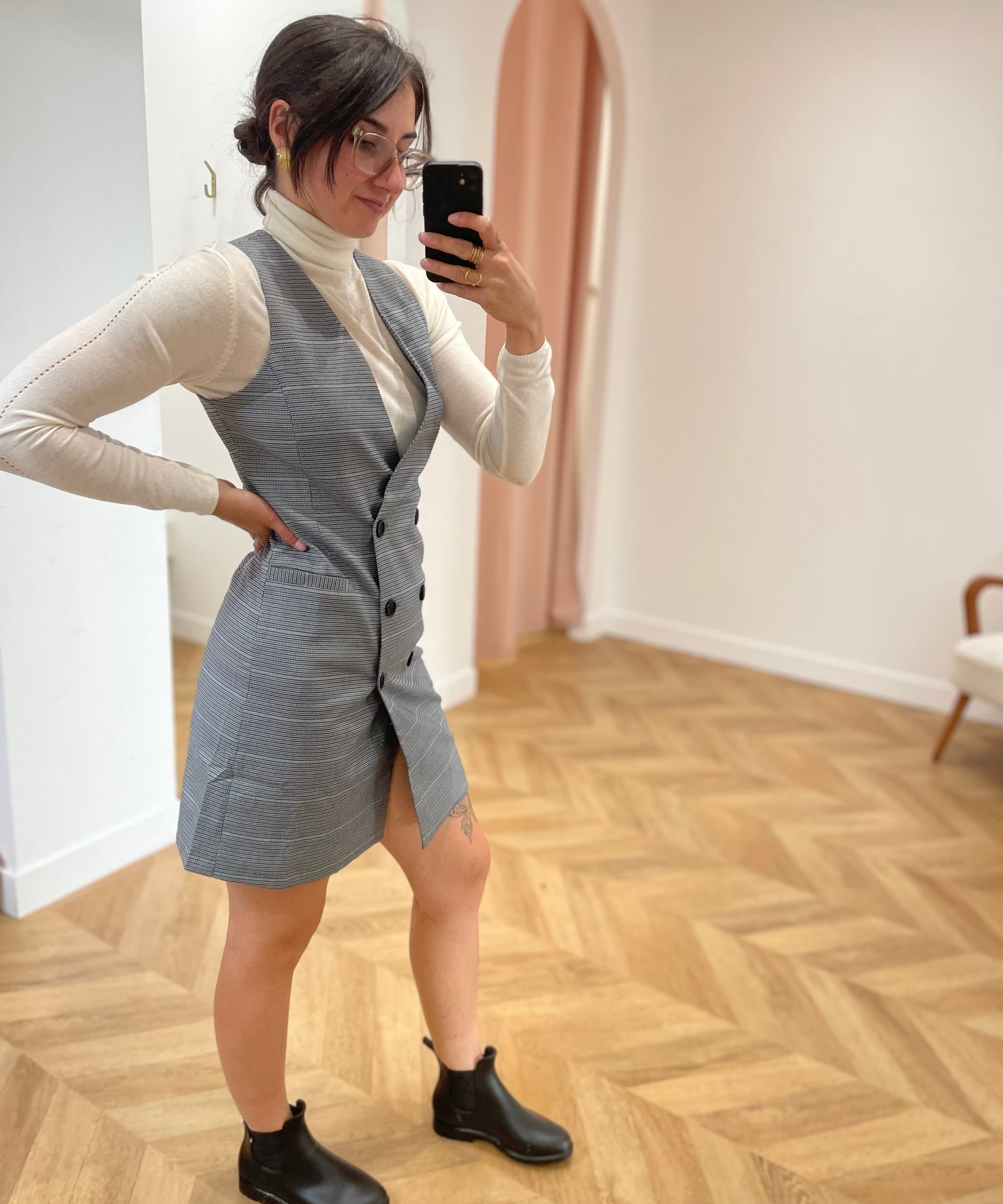 Robe tailleur sans manche Raisy - Prince de galles - LA PETITE ETOILE
