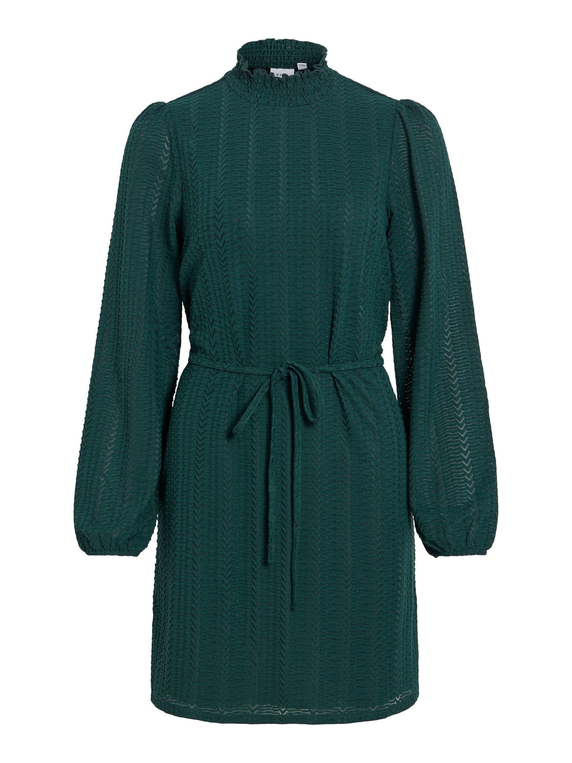 Robe courte VILYRI VILA vert sapin – vue produit de face avec col montant volanté