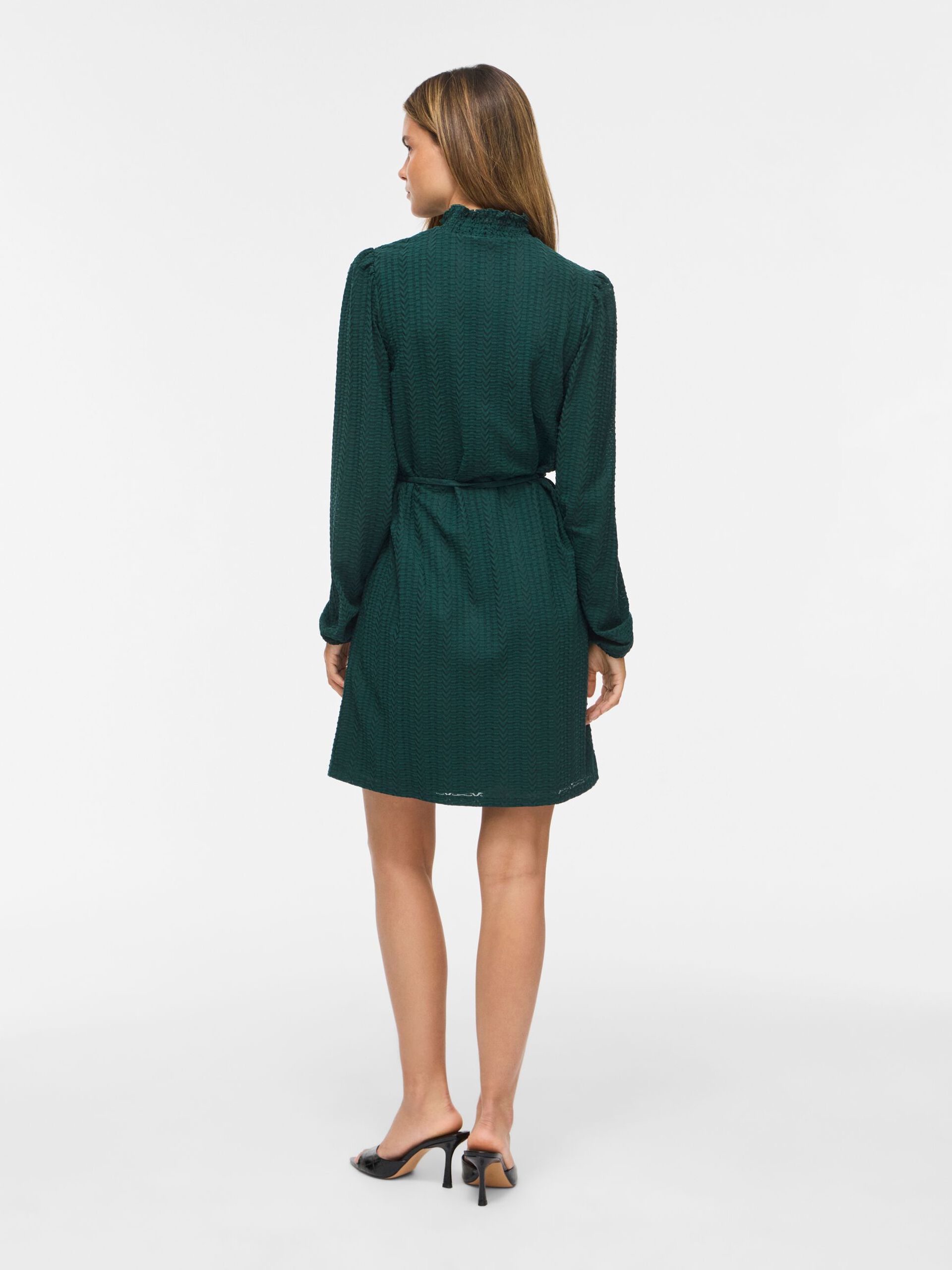 Robe courte VILYRI VILA vert sapin – portée de dos avec manches longues