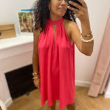 Robe courte évasée en lin dos à nouer  Whola - Fushia - GRACE & MILA