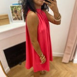 Robe courte évasée en lin dos à nouer  Whola - Fushia - GRACE & MILA