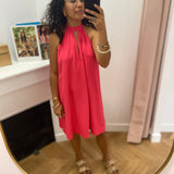 Robe courte évasée en lin dos à nouer  Whola - Fushia - GRACE & MILA