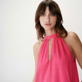 Robe courte évasée en lin dos à nouer  Whola - Fushia - GRACE & MILA