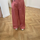 Pantalon large plissé en lin coton Robin - Rose - GRACE & MILA