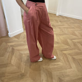 Pantalon large plissé en lin coton Robin - Rose - GRACE & MILA