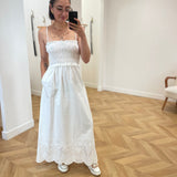 Robe longue bustier bas brodé Rosebella - Blanche - GRACE & MILA